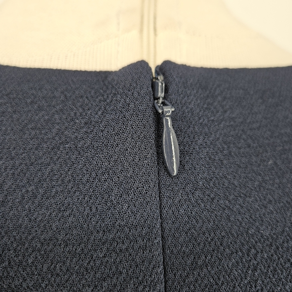 Ann Taylor LOFT Fit Flare Dress Navy Blue Fringe Short Sleeve V Neck 8 - Picture 6 of 9